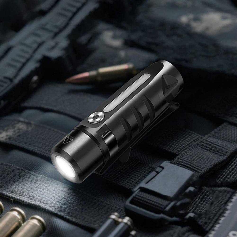 Multi-Light Source Mini Keychain Flashlight with Clip & Magnetic Waterproof Type-C Charging Work Light for Outdoor Camping