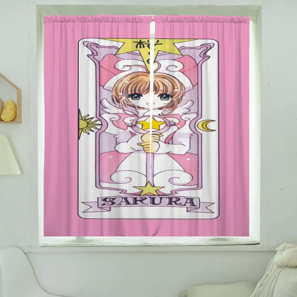 Zasłony kuchenne do salonu 2 sztuki Zasłony zaciemniające Zasłona drzwiowa C-cardcaptor S-sakura Przegroda Dekoracja sypialni Dom