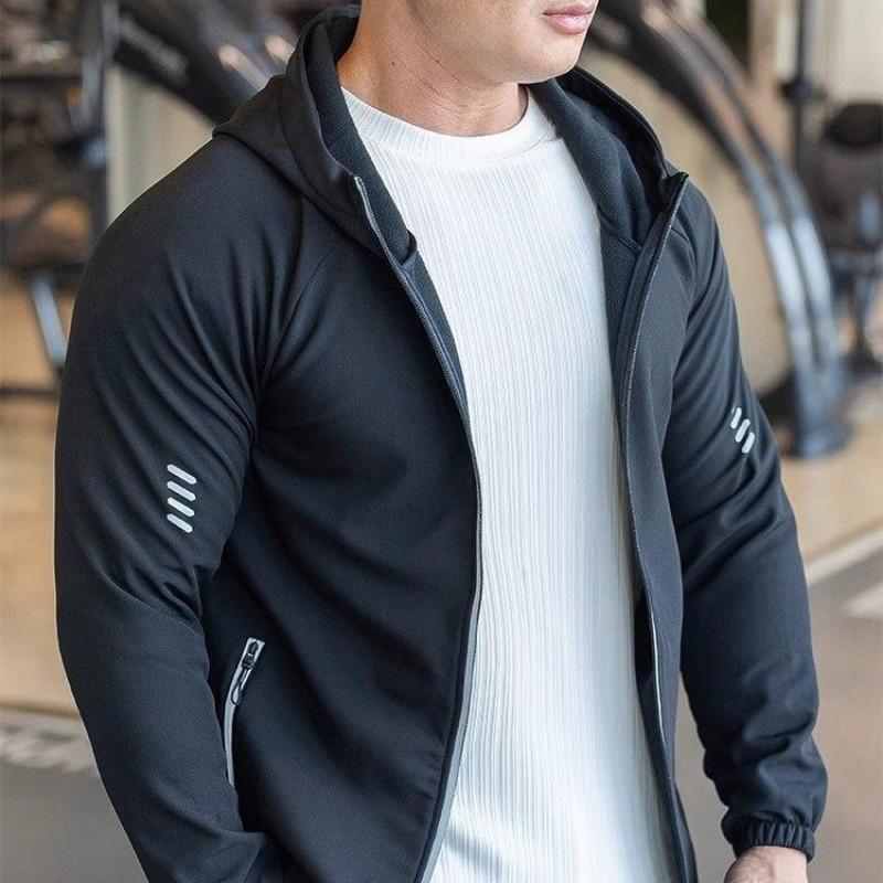Mens Slim Fit Long Sleeve Hooded Sports Jacket Running Fitness Workout Outerwear