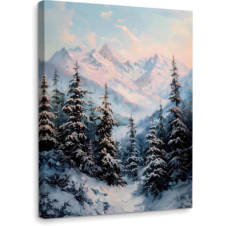 WODMIS Retro Winter Snowy Tree Wall Art, Framed Canvas Wall Decor for Bedroom, Dining, Living Room, Office - 11x14 14 L x 11 W