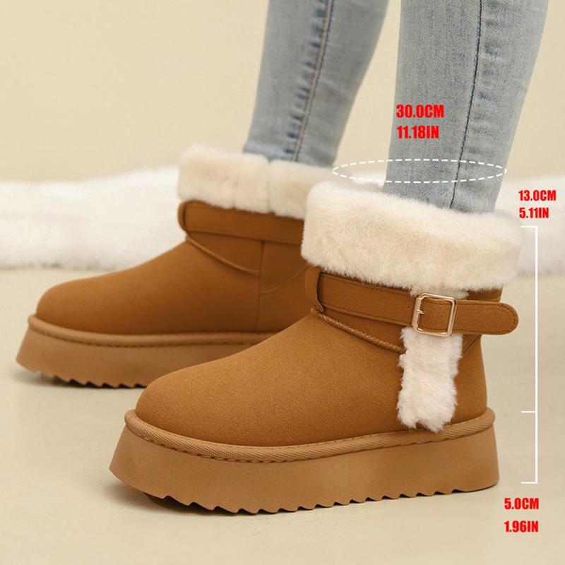 Fashion Ankle Strap Detor Snow Boots for Women Winter Chic Faux Suede Platform Snow Boots Woman Non Slip Warm Plush Booties Mujer