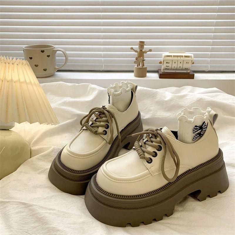 

2025 autumn new platform muffin small leather shoes women s retro British style versatile height increase Mary Jane single shoes 40 бежевый