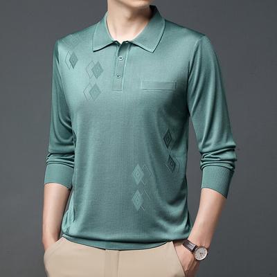 Knitwear Ice Silk Spring and Autumn New Lapel Loose Business Gentleman Long Sleeve Spring T-Shirt