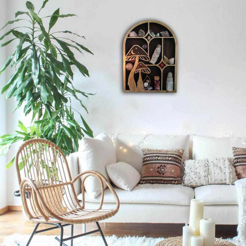 Arch Crystal Shelf Wooden Mushroom Moon Shelf Wall Mounted Storage Rack Hanging Moon Shelves Wall Decor For EssentialOil Nurser