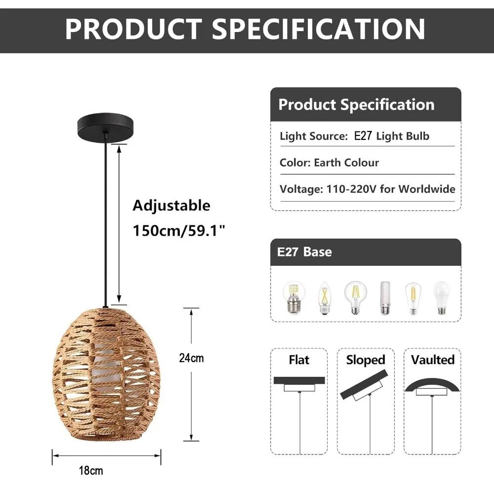 JOYINLED Pendant Light Hand-Woven Rattan Chandelier Boho Hanging Lights for Living Room Dining Room Kitchen Bedroom Farmhouse