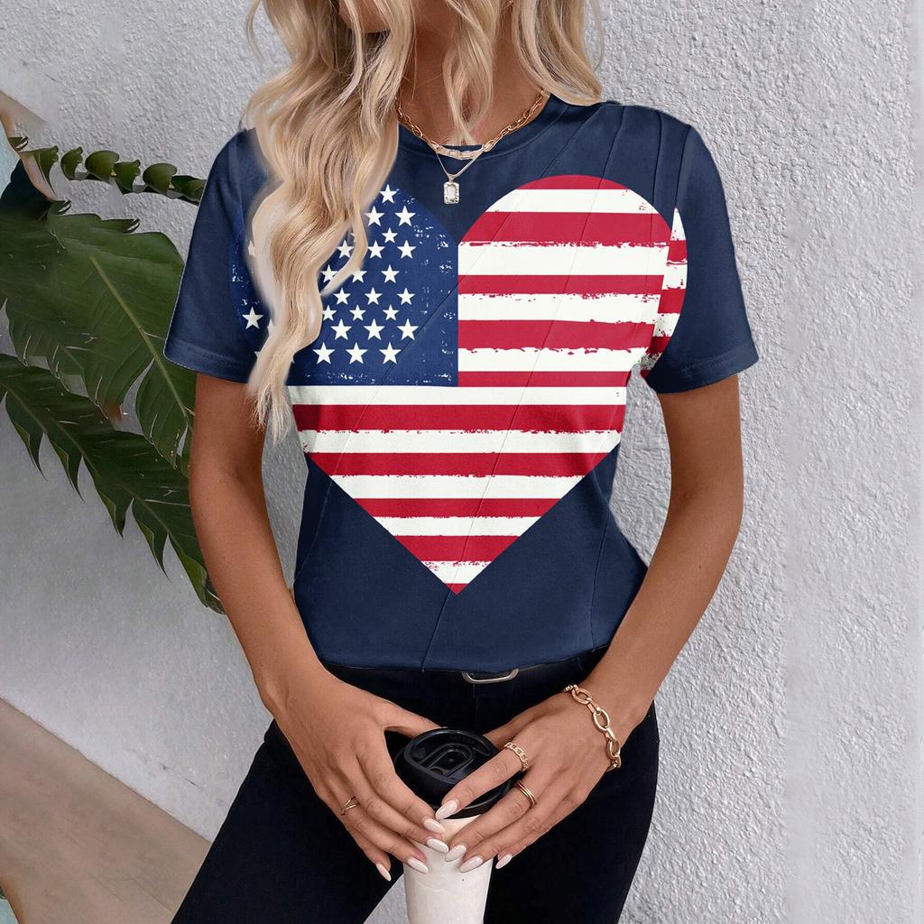 Damen Top mit Kurzarm und Unabhängigkeitstag-Print