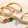 MamacitaSlay 316L Stainless Steel Textured Natural Stone Cuff Bangle 18K Gold Plated Waterproof Jewelry For Women Open Bracelet