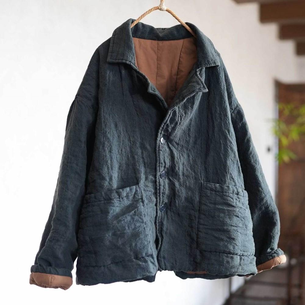 Johnature Women Vintage Turn-down Collar Long Sleeve Coats Spring Chinese Style Button Pockets Female Coats
