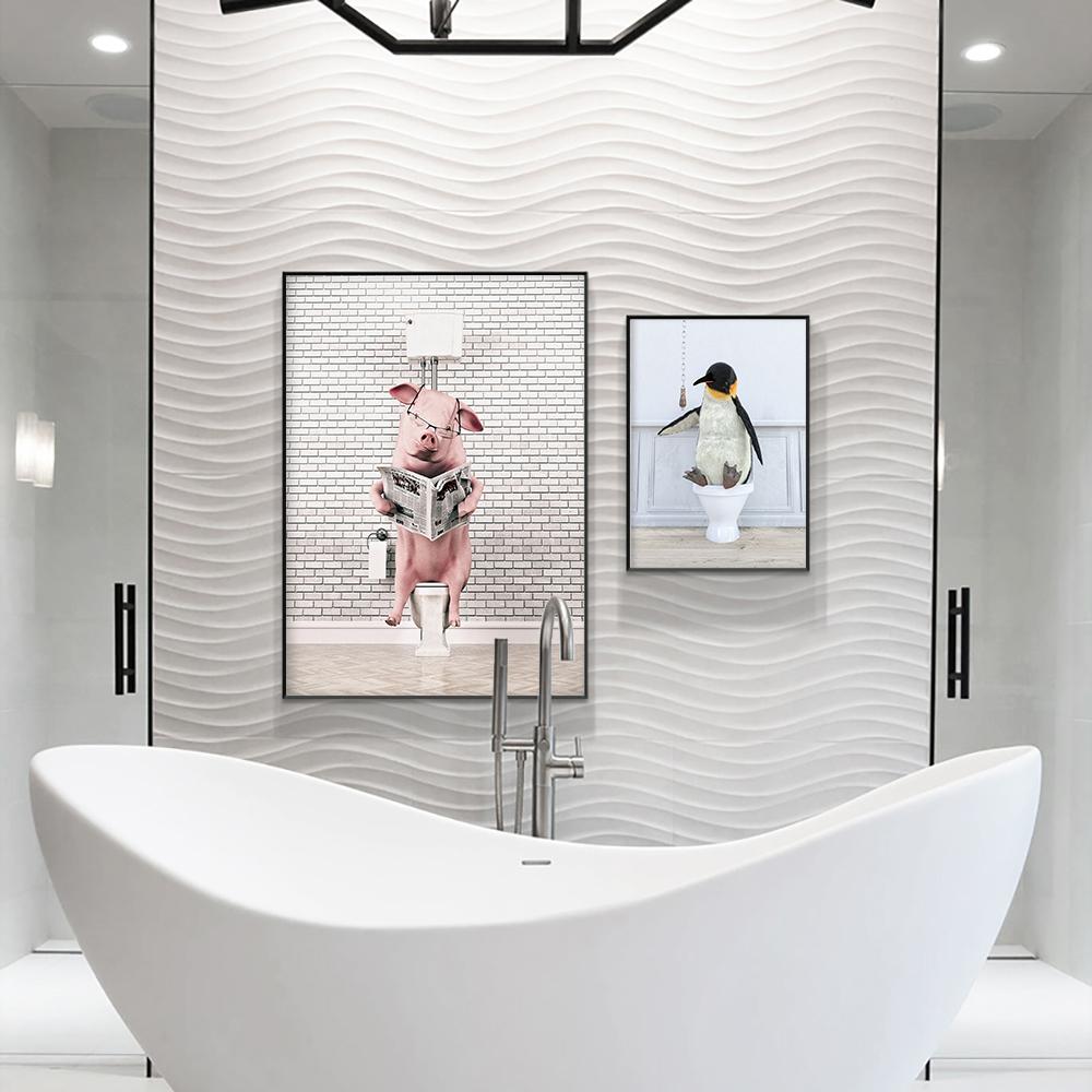 Tier Retro Bad Toilette Wand Kunst Leinwand Malerei Lustige Panda Dinosaurier Flamingo Badewanne Poster Druck Kinderzimmer Wohnkultur