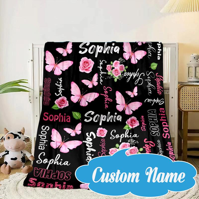 Custom Name Purple Elephant Blanket bed sofa Blanket Flannel Blanket for Camping, Hiking, Picnic Essentials,gift for Fan family