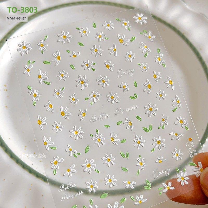 

Best Selling Little Daisy Relief Nail Sticker Finished Hand-Painted Flower Three-Dimensional Spring and Summer Comely Fingernail Decoration Decals Little Daisy Embossed Sticker TO3803