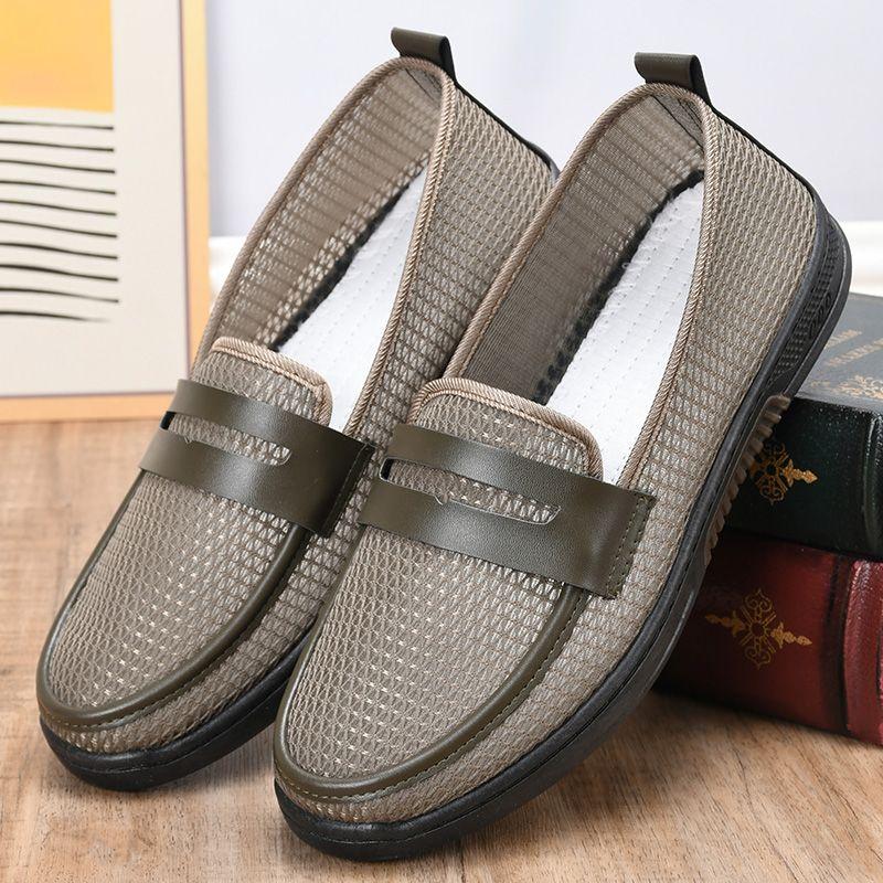 Herren Sommer Mesh Schuhe Atmungsaktiv Hohle Leichte Herren Sandalen Flache Sohle Rutschfest Ein Fuß Arbeitsschuhe Herren