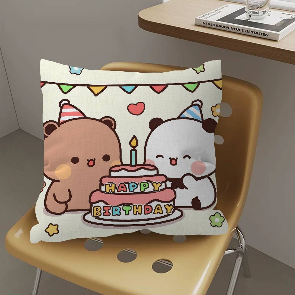Bear Cartoon Kawaii D-Dudu B-Bubu Maple Design Cushion Cover Happy Autumn Harvest decor Holiday Decorati Pillow Cover