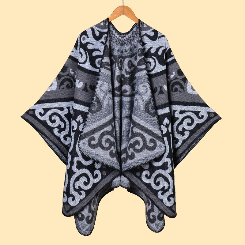 Fashion Ladies Jacquard Split Warm Shawl Cape AS Classic Animal Pattern Walk Show Shawl