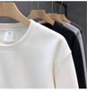 Men's Winter Fleece-Lined White Sweatshirt: Simple Solid Color, Round Neck, Long Sleeve, No Hood, Perfect for Spring and Autumn.