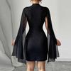 Women's Glitter Cloak Sleeve Mini Dress Sexy Mock Neck Cocktail Party Dress Going Out Wedding Guest Dress