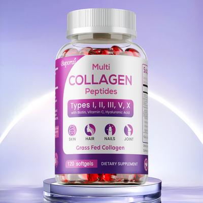 Cápsulas blandas de péptidos de colágeno, que contienen biotina y extracto de ácido hialurónico, para la salud de las articulaciones, aptas para adultos.