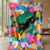 Black Cat in Basket blanket Personalized Name Flannel Blanket Soft Cozy Plush Throw for Sofa Bed Lightweight Home Decor