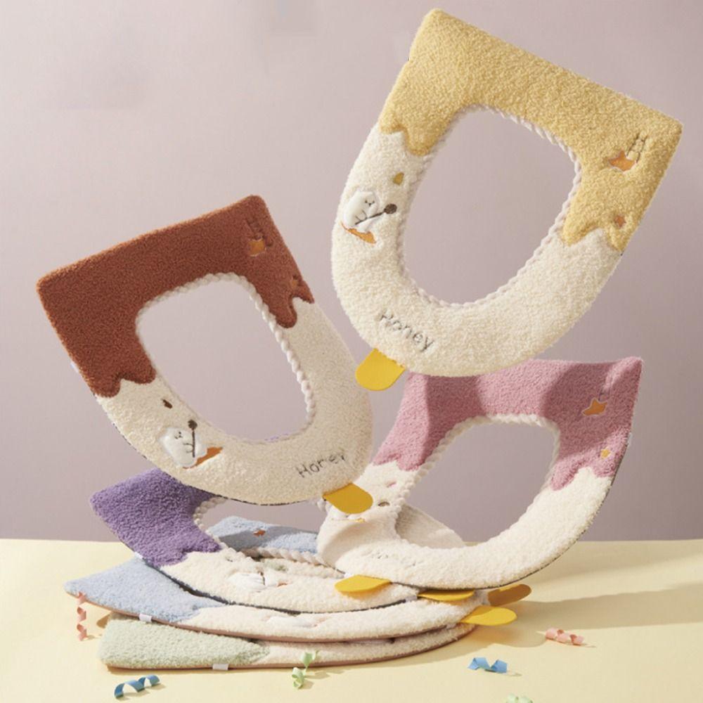 

Thread Gluing Winter Toilet Seat Cover with Handle Toilet Cushion Cover Household розовый