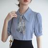 2025 Chic Women's Short Sleeve Chiffon Blouse with Tie – Stylish, Niche Summer Fashion