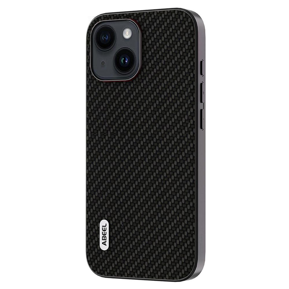 

ABEEL Carbon Fiber Texture Phone Case for iPhone 15,PU Leather Coated PC+TPU Phone Cover Black