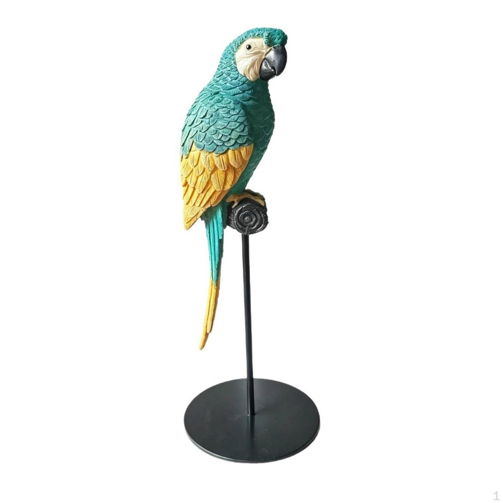 Parrot Figurine with Stand Tropical Authentic Bird Ornament for Gardeners, Patio,