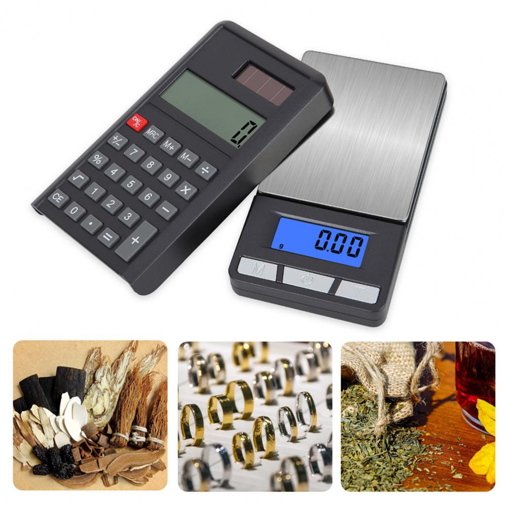 Solar Jewelry Scale With Calculator Cover LCD Screen 6 Units Conversion Tare Function High Accuracy Pocket Scale