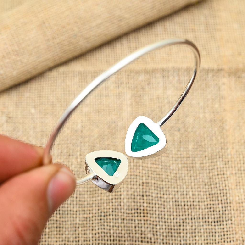 Pretty Indicolite Gemstone 925 Solid Sterling Silver Handmade Jewelry Bangle For Women