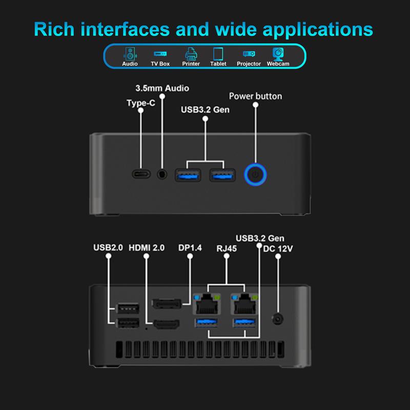 ERVPES E1 Pro Mini PC Intel Celeron N4505 8GB DDR4 256GB SSD Triple Display Dual LAN Silent Mini Desktop Computer