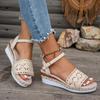 Fashion Sandals Women Braided Knot Button Ankle Strap Wedge Sandals Linen Wedge Summer Elegant Heel Platform Women's Shoes