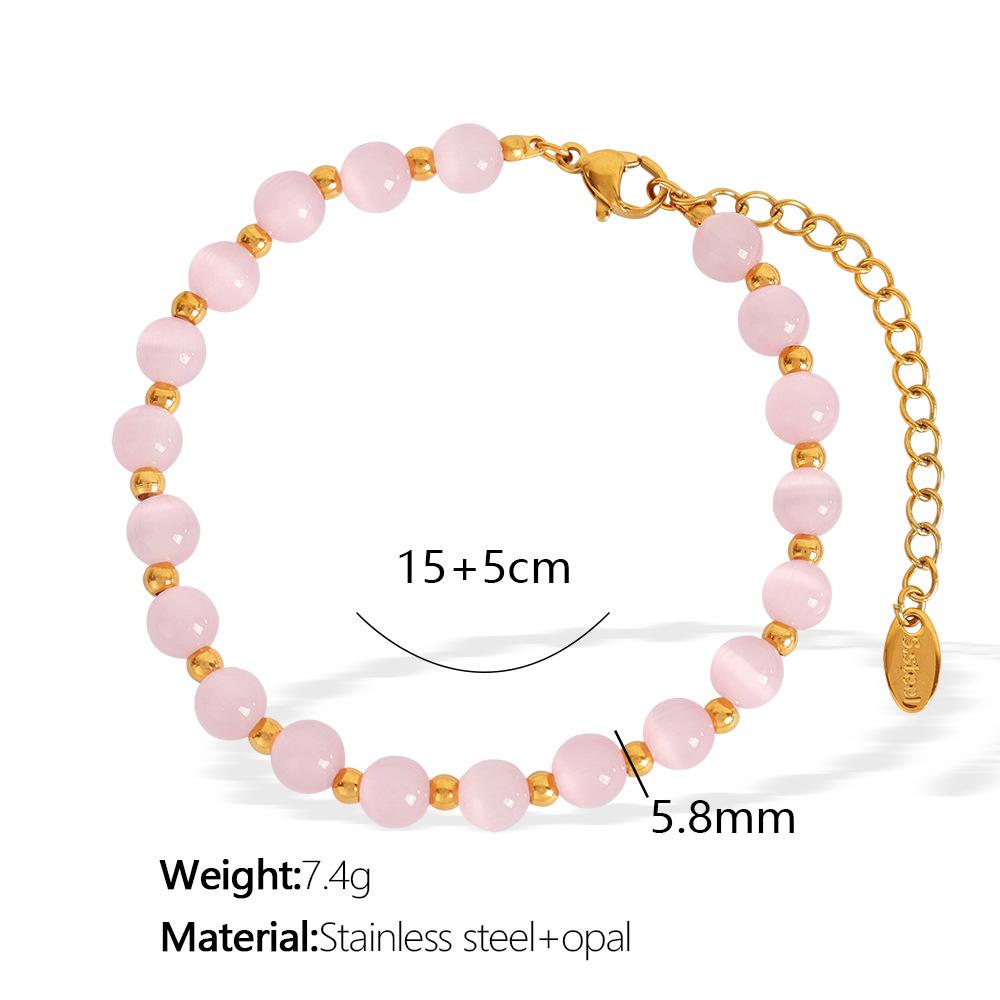 Popular Multi-Color Opal Beaded Titanium Steel Necklace Light Luxury Elegant Temperament Collarbone Chain Jewelry