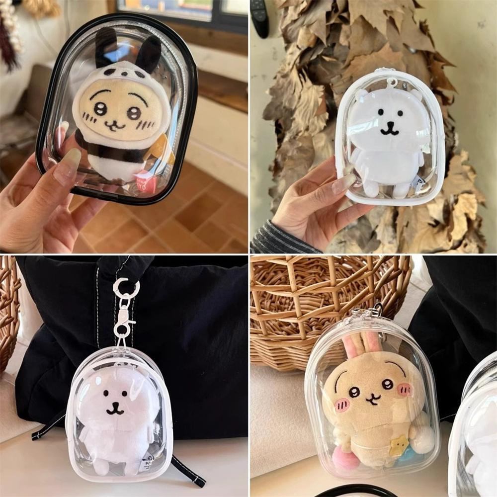 12cm PVC Transparent Storage Bag with Keychain Multicolor Cartoon Doll Display Box Dustproof Case Earphones Gift Organizer Bags