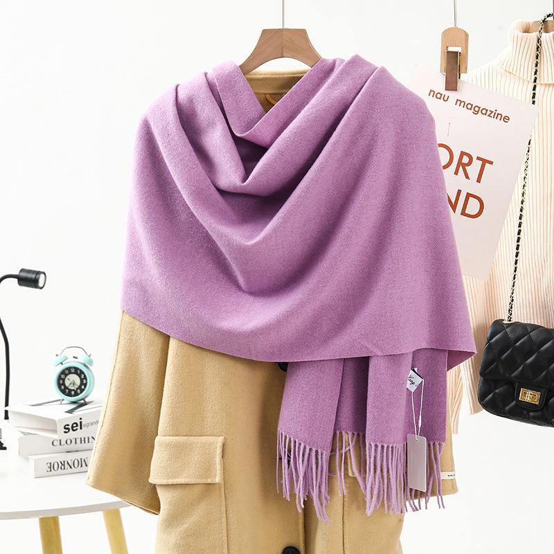 Wool Cashmere Feel Scarf Autumn and Winter Versatile Solid Color Scarf Women's Winter High End Imitation Cashmere Scarf