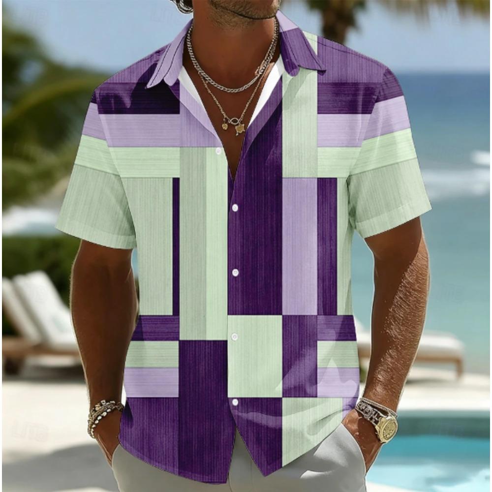 Men's Geometric Pattern  3D Print Shirt Button Up Shirt Casual Shirt Summer Shirt Short Sleeve Daily Vacation Clothing