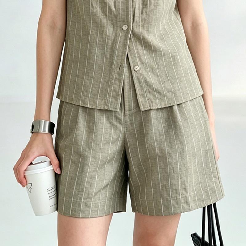[Limited Time Special Offer] Old Money, Exquisite Linen Vest, Striped V-Neck Sleeveless, Top Women's Summer Front Button Shirt