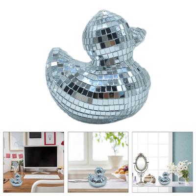 Moderne silberne Entenform Dekorative verspiegelte Figur Glas Reflektierende Discos Ornament für Geburtstagsparty Tischdekorationen