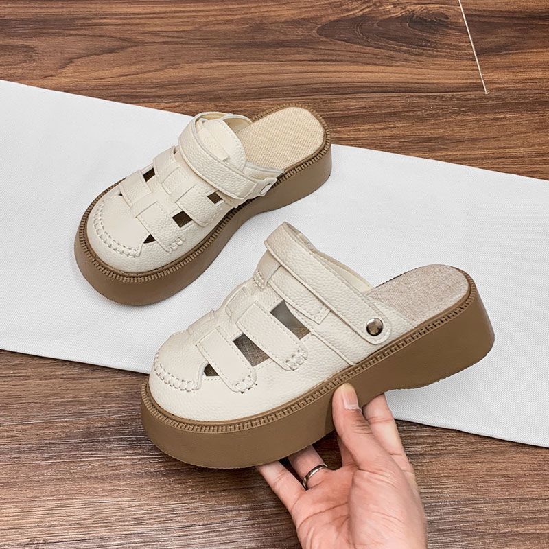 Baotou sandals women's new 2025 summer wear two wear thick-soled half-slippers summer soft-soled beach Roman shoes