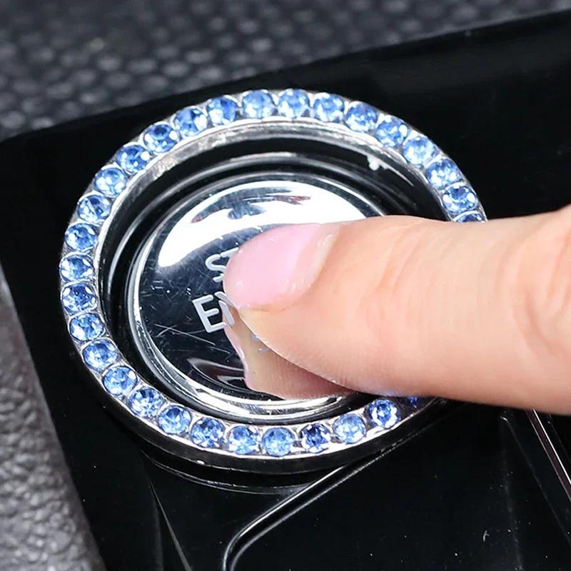 Crystal Engine Ignition Onekey Start Stop Push Button Switch Protective Cover Bling Rhinestone Ring Circle Trims Car Accessories