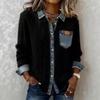European Style Patchwork Denim Knit Cardigan - Women's Versatile Long Sleeve Shirt for Autumn/Winter 2025