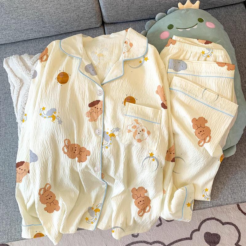 Spring New Style Cartoon Sea Salt Small Milk Dog Pajamas Women'S Sweet Cardigan Long-Sleeved Loungewear Real Shot