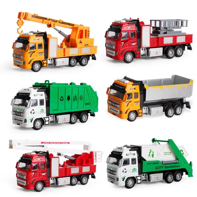 Kids Toy Large Simulation Pull Back Alloy Cement Excavator Construction Truck Fire Engine Model