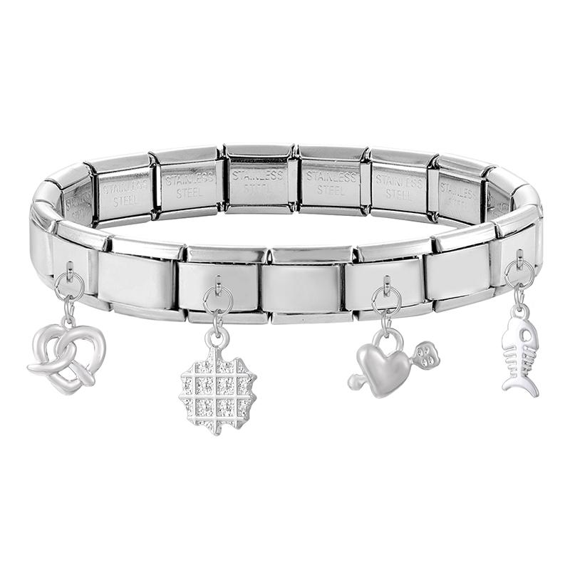Fashion Heart Lips Bow Knot Feet Fishbone Pendant Italian Charm Link Fit 9mm Stainless Steel Bracelet DIY Making Men Women Gifts