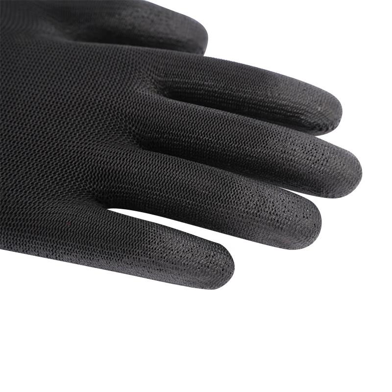Black PU Coated Nylon Work Gloves, Lightweight Breathable Wear-Resistant Non-Slip, Rubber-Coated Leather, 12 Pairs, Size M
