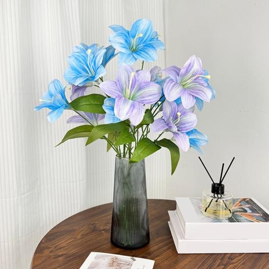 Yousheng Artificial Lily Flower 3 Heads Full Bloom Faux Lily Branch with Leaves Real Touch Fake Lilium Flower for DIY Wedding Bouquet Floral