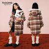 TaoDing Girls' Plaid Hooded Padded Mid-length Tweed Coat