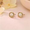 Beixi S999 Silver Needle Pearl Earrings with Zircon Edging – Irregular Square Inlaid Design for a Sophisticated Look