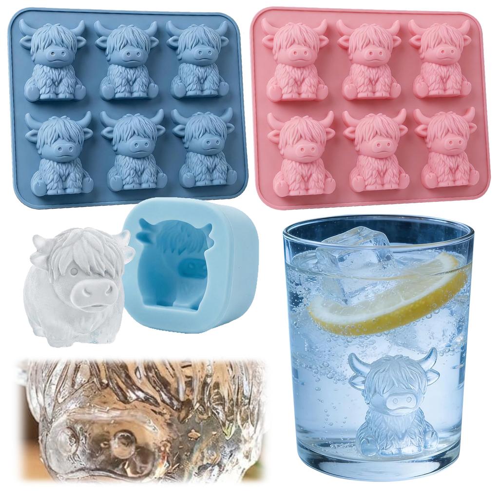Silicone 3D Highland Cow Ice Cube Tray Soft Elasticity Highland Cattle Casting Moulds for Chocolate Candy Jelly Homemade Treats