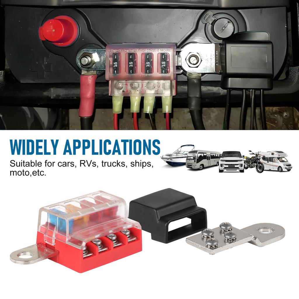 M10 100A 32V 4 Circuit Kit  ST Blade Fuse Block Battery Terminal Mount Busbar Boating Equipment For Car Yacht Truck