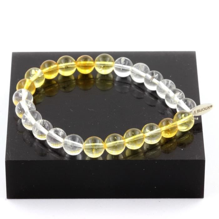 Bracelet en perles de Quartz et Citrine ABIJOUX - Longueur 19-20 cm