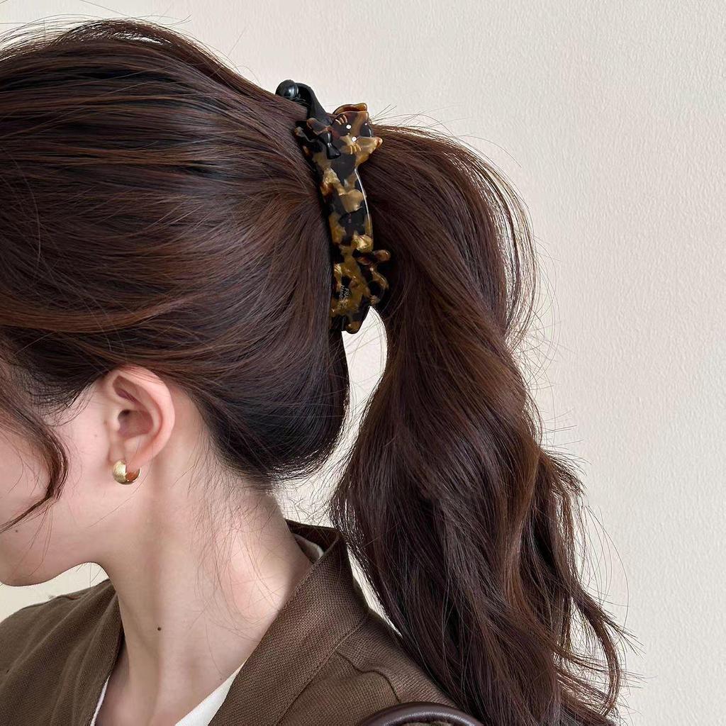 Korean Leopard Print Bow Hair Claw: Extra Large High-End Half Updo Clip for Women